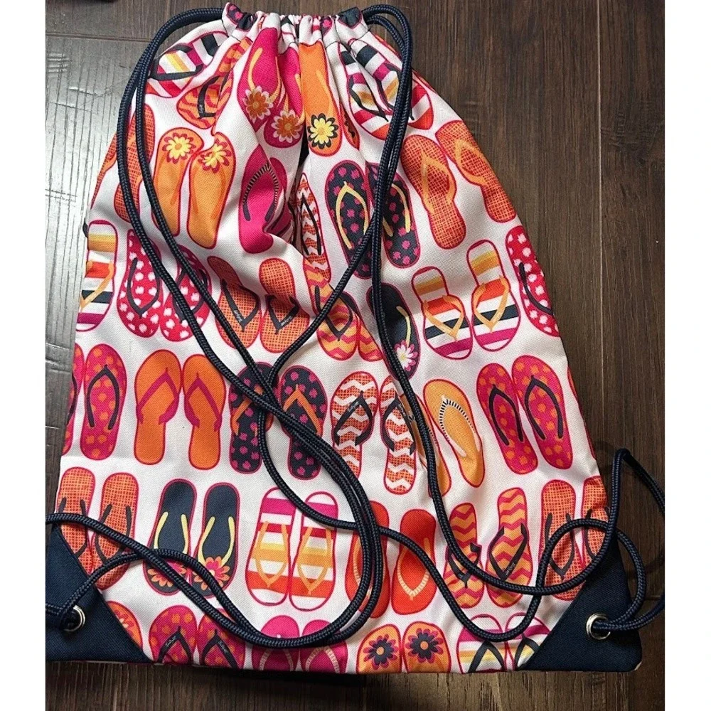 Thirty One Flip Flops Drawstring Backpack‎ Front Zipper Thermal Beach Pool Bag